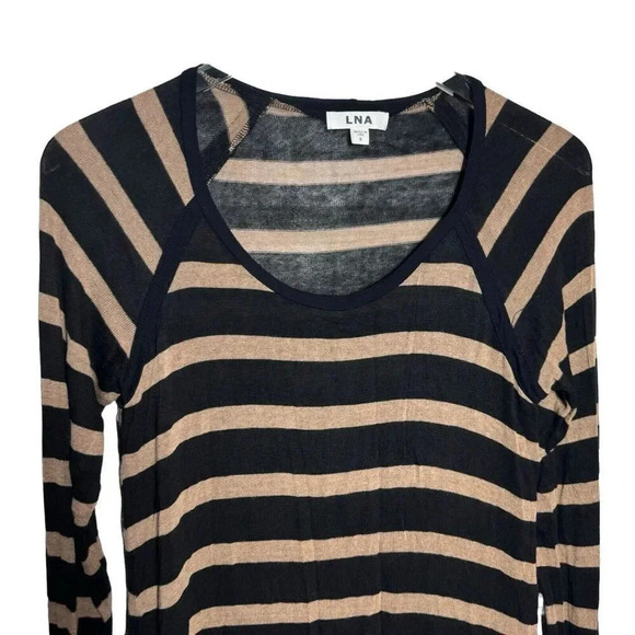 LNA Revolve Striped Long Sleeve scoop neck sweater knit top size Small Black tan - Picture 3 of 9